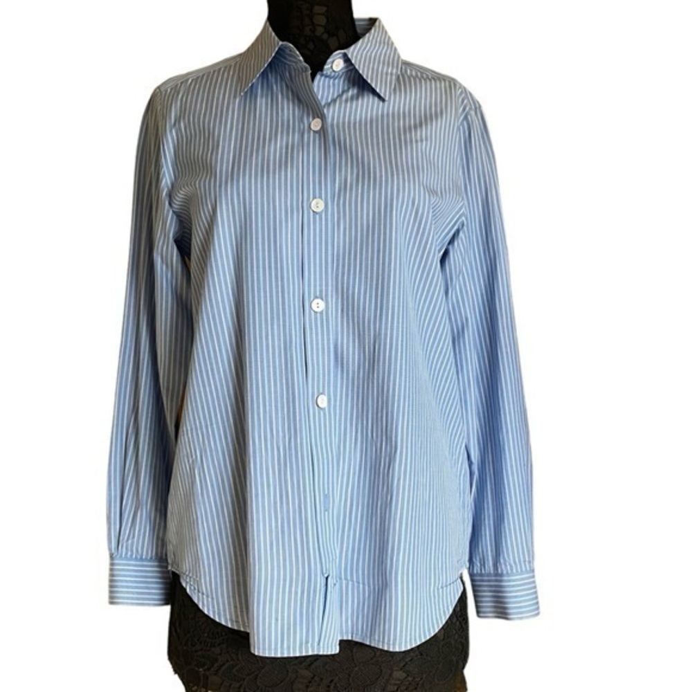 Nordstrom Talora Blue White Stripe Cotton Oversized Button Down Shirt Me…